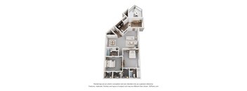 A 3D floor plan of a house with multiple rooms.