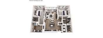 A diagram of a two-bedroom apartment layout.
