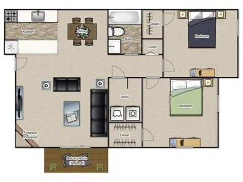 B1 Floor Plan | 833 Sq. Ft. at Village 1373, Greensboro, NC 27455