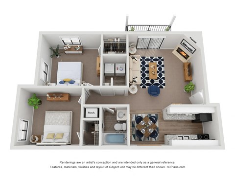 B1 Floor Plan | 833 Sq. Ft. at Village 1373, Greensboro, 27455