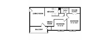 B2 B2U 2B 1B 994SF Floor Plan at Gates of West Bay, Norfolk, 23503