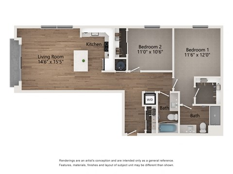 B3 2 Bed 2 Bath Apartment | 1,089 Sq. Ft. at Centro at Pine Nash, North Carolina, 27893