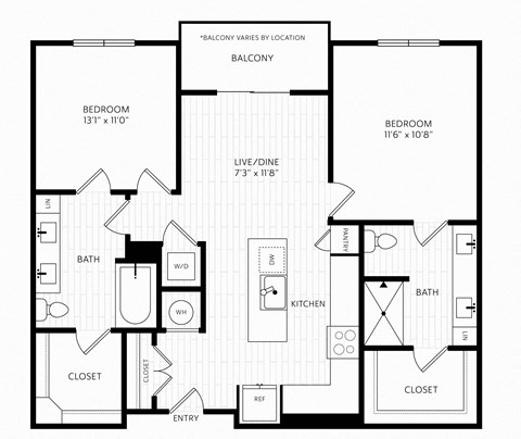 B5 Floor Plan | 1,059 Sq. Ft. at Aura Stonebridge, Richmond, VA