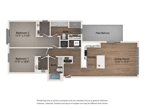 B6 2 Bed 2 Bath Apartment | 1,154 Sq. Ft. at Centro at Pine Nash, Wilson, NC