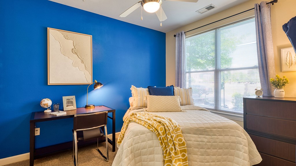 bedroom with blue wall at Proximity at ODU, Virginia, 23508