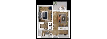 1 Bed 1 Bath Floor Plan | 843 Sq. Ft. at Boardwalk at Research Park in Huntsville, Alabama 35811