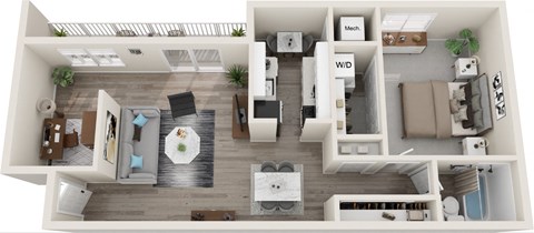 2 Bed 2 Bath Floor Plan | 829 Sq. Ft. at Carriage Hill, Richmond, 23228