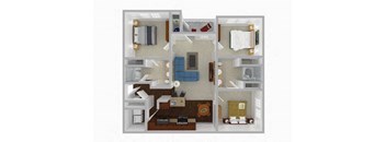 A dollhouse living room with a couch, chair, and coffee table.