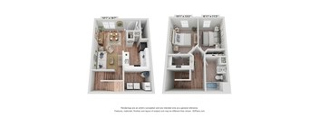 A floor plan of a two bedroom apartment with a living room, kitchen, and bathroom.