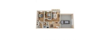 A dollhouse living room with furniture and a carpet.