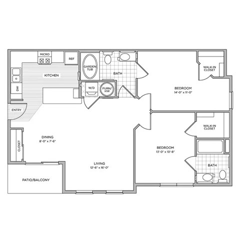 C1 Floor Plan | 998 Sq. Ft. at Arlington Park, Ohio, 43026