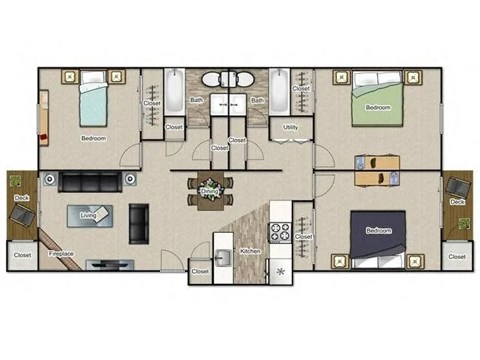 3 Bed 2 Bath Floor Plan |  1,306 Sq. Ft. at Village 1373, Greensboro, NC 27455