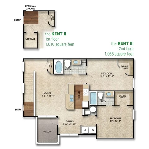 Kent I Floor Plan | 975 Sq. Ft. at The Orchard, Dublin