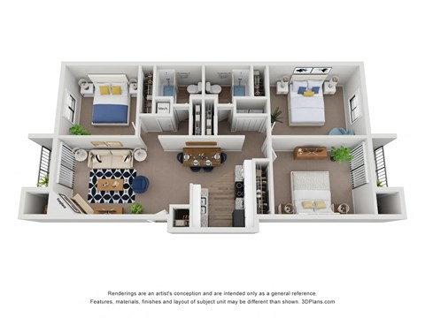 3 Bed 2 Bath Floor Plan |  1,356 Sq. Ft. at Village 1373, Greensboro, 27455