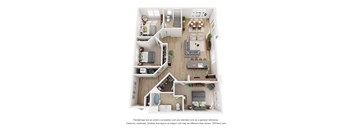 A floor plan of a two-story home with a living room, kitchen, and bedrooms.