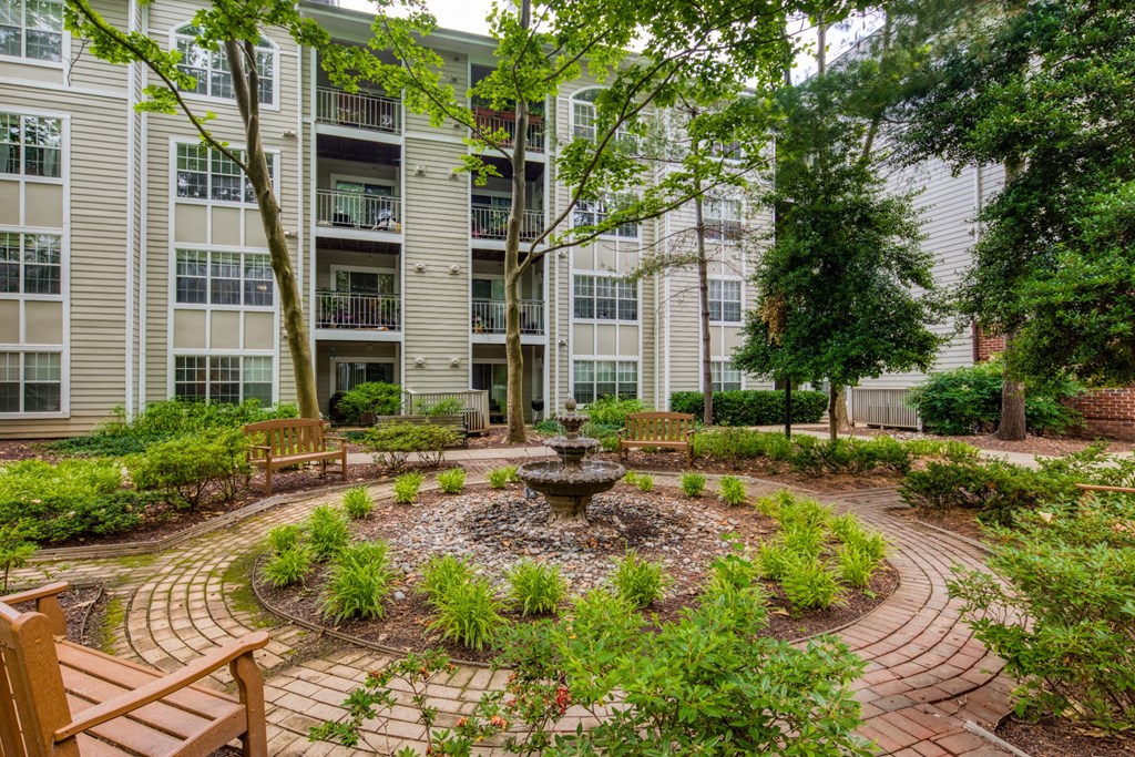 Landscaped courtyards at Beacon Place Apartments, Gaithersburg, MD