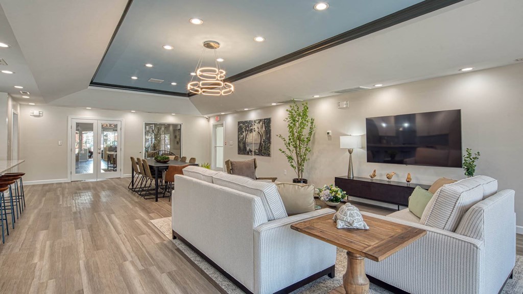 a living room with couches and a tv