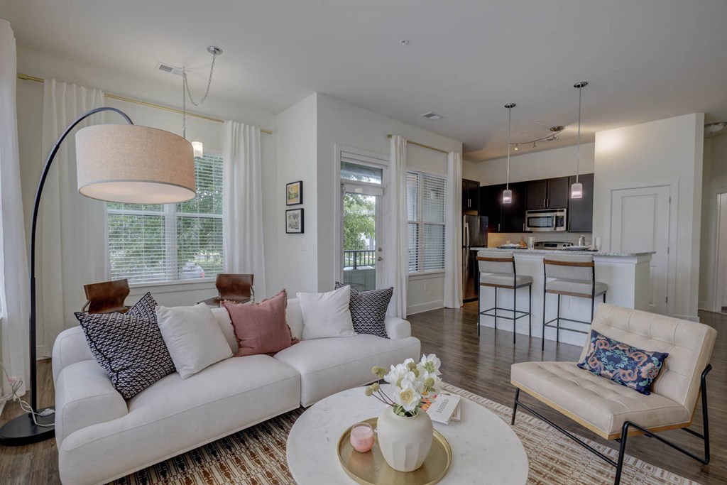 Living Room With Kitchen at The Lincoln Apartments, Raleigh
