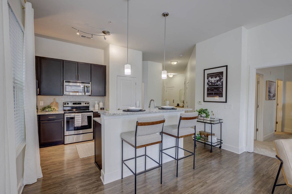 Gourmet Kitchen With Island at The Lincoln Apartments, Raleigh, NC, 27601