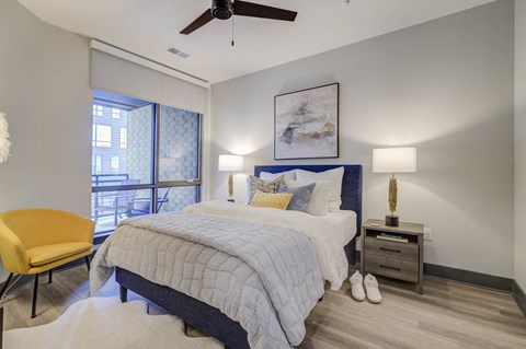 Bedroom With Ceiling Fan at The Walker, Cary, 27511