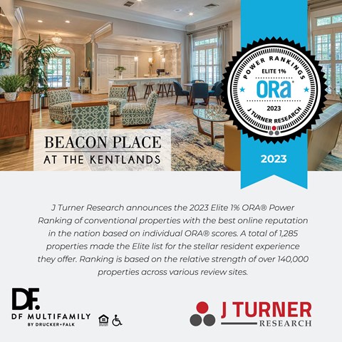 J Turner Research announces the 2023 Elite 1%  ORA Power Ranking of conventional properties with the best online reputation in the nation based on individual ORA scores.