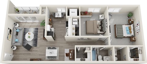 2 Bed 1.5 Bath Floor Plan | 946 Sq. Ft. at Acclaim at Carriage Hill, Virginia