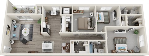 3 Bed 2 Bath Floor Plan | 1,084 Sq. Ft.  at Carriage Hill, Richmond, Virginia