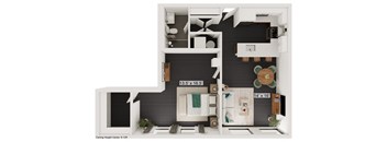 a floor plan of a one bedroom apartment with a bathroom and a balcony