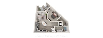 1 Bed 1 Bath Pettigrew Floor Plan | 816 Sq. Ft.  at Ellis Station, Durham, NC