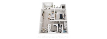 A floor plan of a house with a kitchen, living room, and two bedrooms.