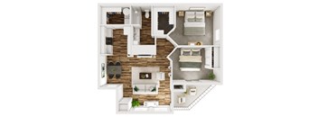 2 Bed 1 Bath Floor Plan at The Crest on Hampton Hollow in Silver Spring, 20904