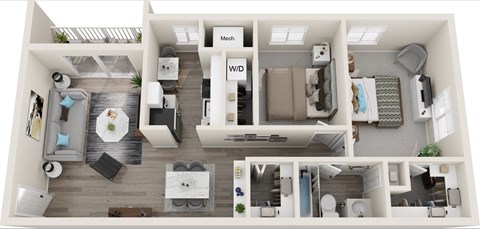 2 Bed 1 Bath Floor Plan | 869 Sq. Ft. at Carriage Hill, Virginia