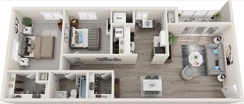 2 Bed 1 Bath Floor Plan | 963 Sq. Ft. at Acclaim at Carriage Hill, Richmond