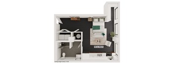 a sq. ft. apartment with black walls and white furniture