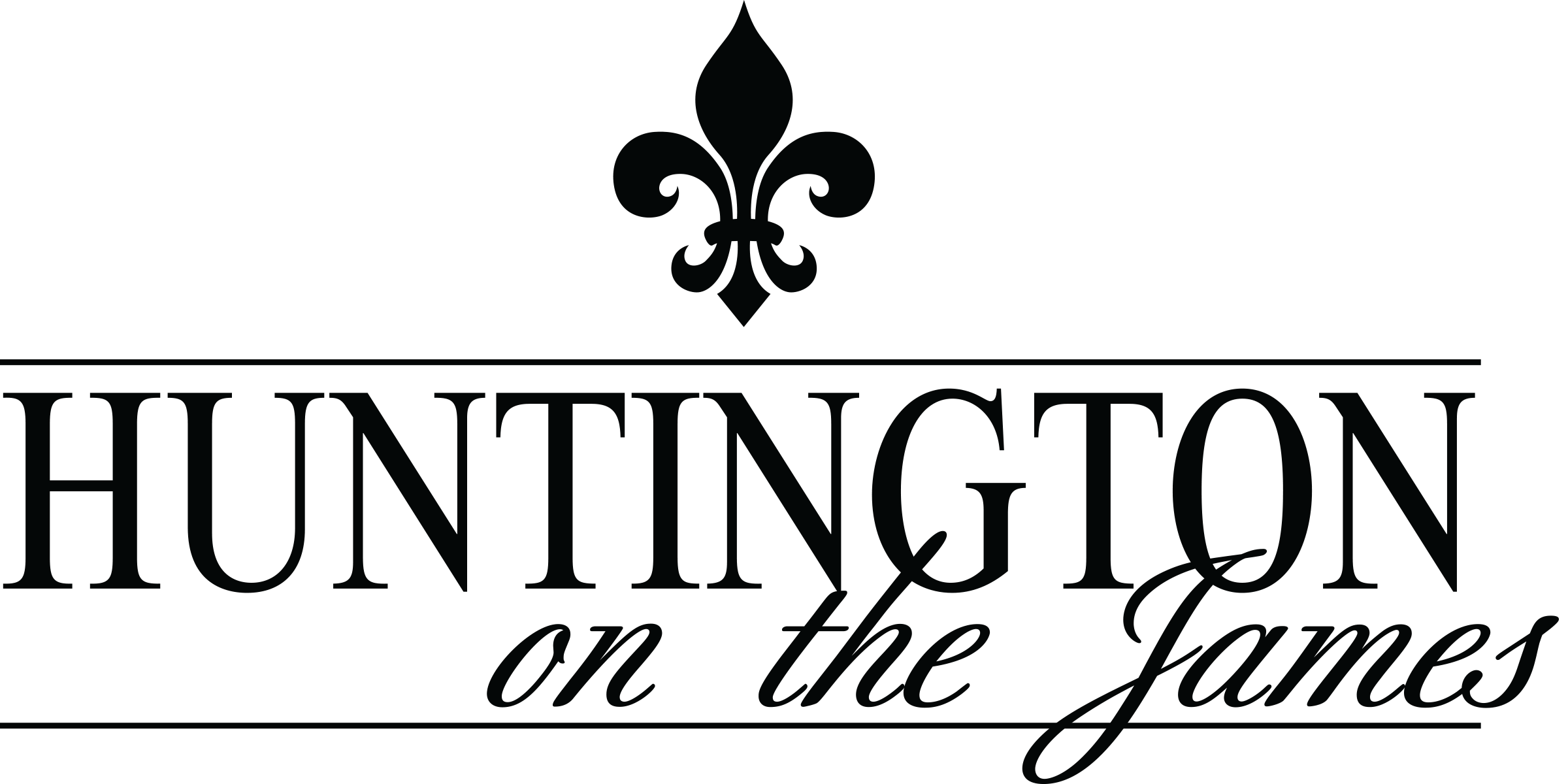 A logo with a fleur de lis symbol and the text "HUNTINGTON on the James".