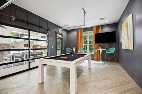 a games room with a pool table and a tv at Shellbrook, North Carolina