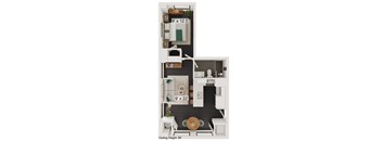 a bedroom with a bed and a chair in a small room