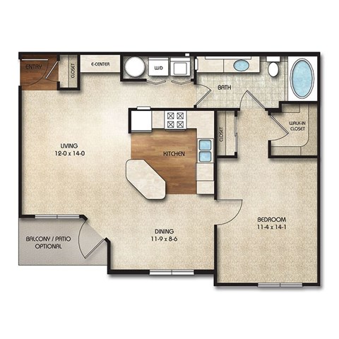A5d Floor Plan | 820 Sq. Ft. at Times Square, Dublin, Ohio