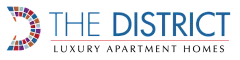 A blue and red logo that says the district.