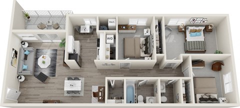 a floor plan of a two bedroom apartment with two bathrooms and a balcony at Carriage Hill, Virginia, 23228
