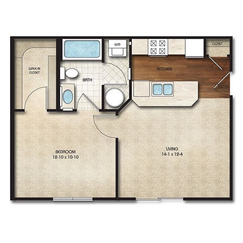 A1d Floor Plan | 580 Sq. Ft. at Times Square, Dublin, 43016