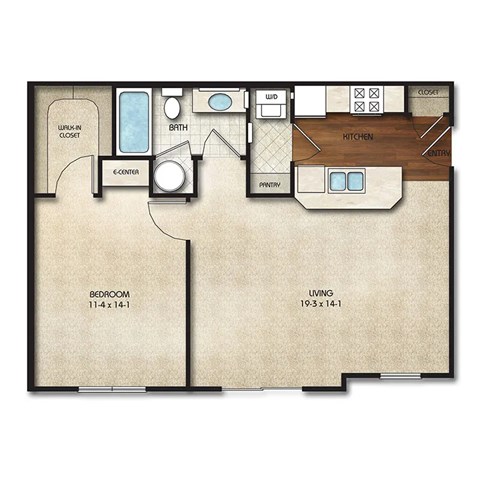 A4d Floor Plan | 720 Sq. Ft. at Times Square, Dublin, OH