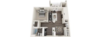 a 3d rendering of a bedroom with a living room