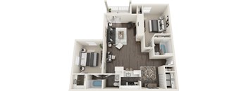 a 3d floor plan of a house with a bedroom and a living room