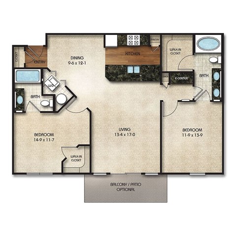 C1d Floor Plan | 1125 Sq. Ft. at Times Square, Dublin, OH