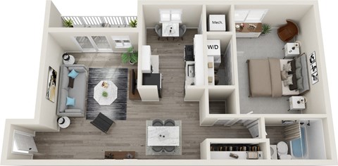 1 Bed 1 Bath Floor Plan | 772 Sq. Ft. at Carriage Hill, Richmond, VA