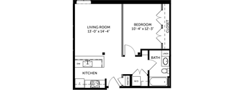 a floor plan of a small house with a kitchen and a living room