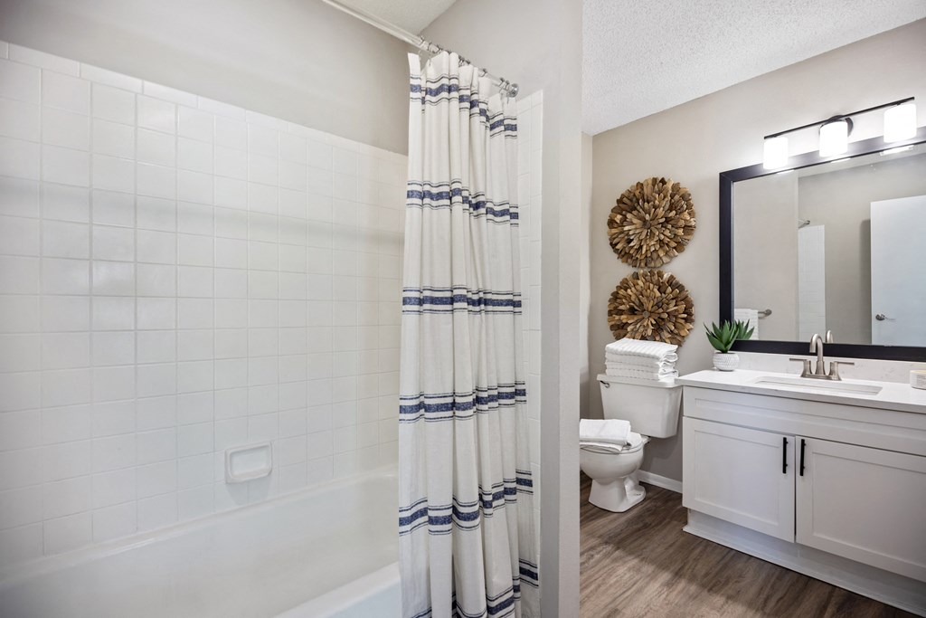 a bathroom with a shower and a toilet and a sink