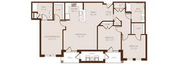 a floor plan of a 2 bedroom apartment with den and bathroom
