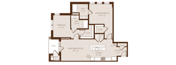 a floor plan of a two bedroom apartment with a den and bathroom